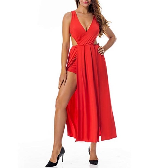 Boutique Dresses & Skirts - Red Short Romper/Maxi Dress 2 in 1 Combo Style